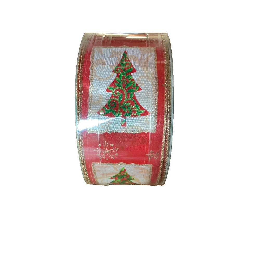 CHRISTMAS TREE Wired Ribbon w/Glitter 2.5” Wide x 33Yards NEW 100 ft